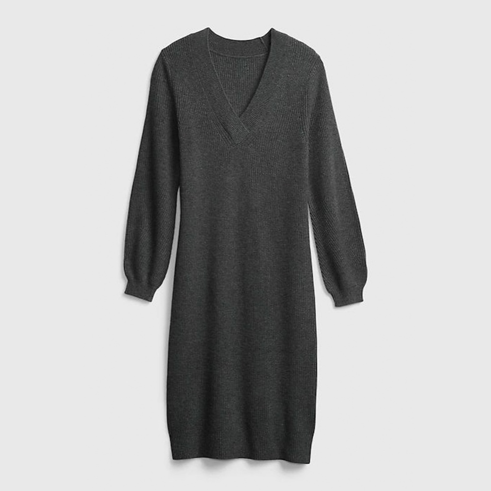GAP V-Neck Sweater Dress Charcoal Grey